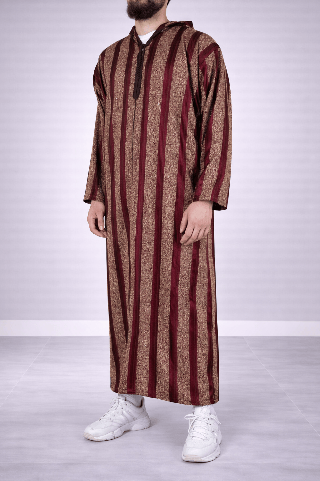 Moroccan Djellaba “Atlas” Bordeaux/Mustard from Djellaba Men Moroccan Djellaba “Atlas” Bordeaux/Mustard from Djellaba Men